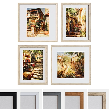European Landscape Picture Frame Set 3D model image 1 