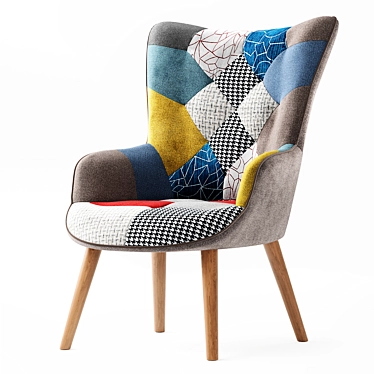 Hygge Patchwork Lounge Chair: Comfortable and Stylish 3D model image 1 