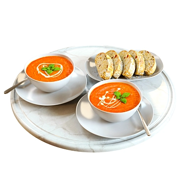 Gourmet Tomato Soup & Bread 3D model image 1 