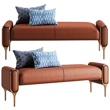 Loop Leather Bed Bench with Brass Legs 3D model image 1 