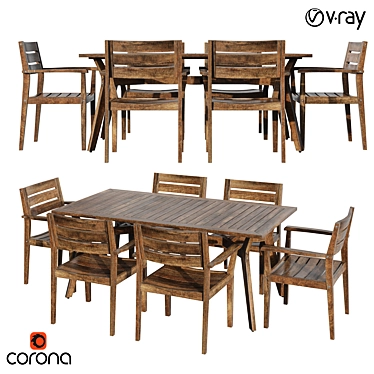 Modern Long Dining Set 3D model image 1 