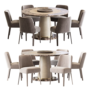 Febo Chair & Brown Marble Round Dining Table 3D model image 1 