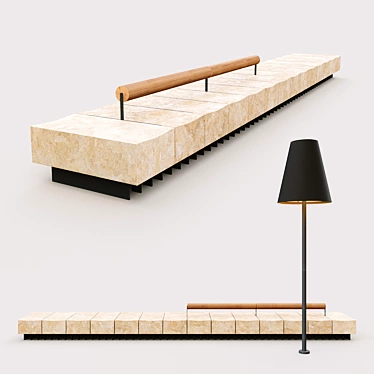 Elegant Bench with Floor Lamp 3D model image 1 