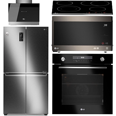 LG Kitchen Appliance Set 4: Oven, Microwave, Cooktop, Hood & Fridge 3D model image 1 