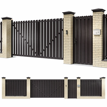 Euro-Style Brick Fence with Automatic Sliding Gate | Private House 3D model image 1 