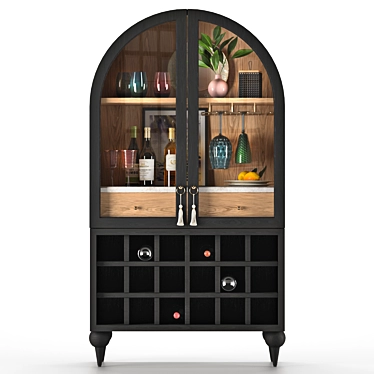 Elegant Fern Bar Cabinet: Wood, Glass, Marble 3D model image 1 