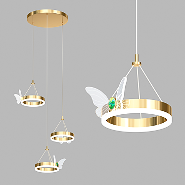 Golden LED Modern Butterfly Pendant 3D model image 1 