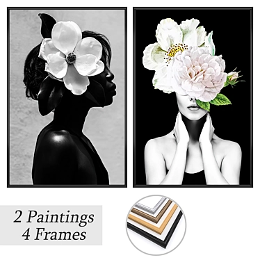 Multiframed Art Set: 2 Paintings, 4 Frame Options 3D model image 1 