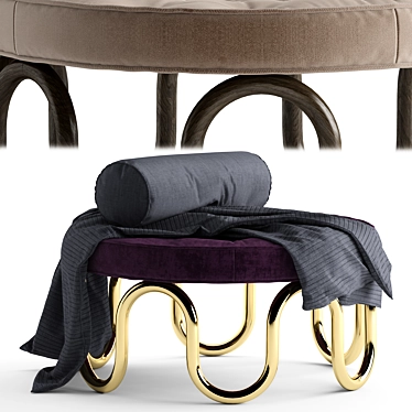 Luxury Round Ottoman with Metal and Wood Legs 3D model image 1 
