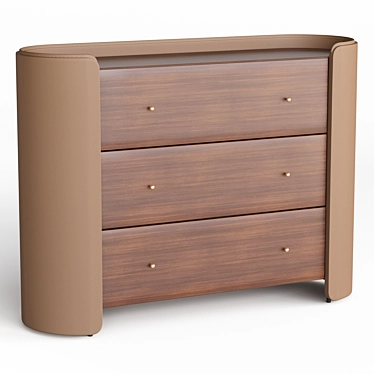 Walnut & Leather Chest of Drawers 3D model image 1 