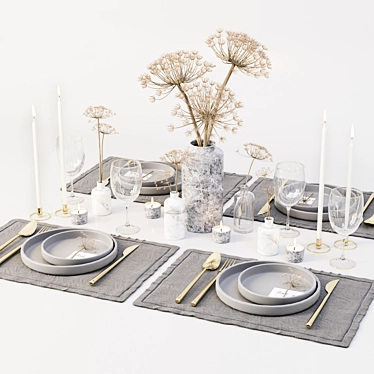 Elegant Table Set: Dry Flower Decor 3D model image 1 