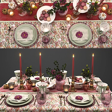 Elegant Table Set with Textures 3D model image 1 