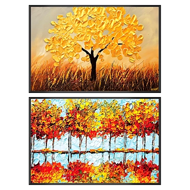 Elegant Art Set: 2 Paintings, 4 Frame Options 3D model image 1 