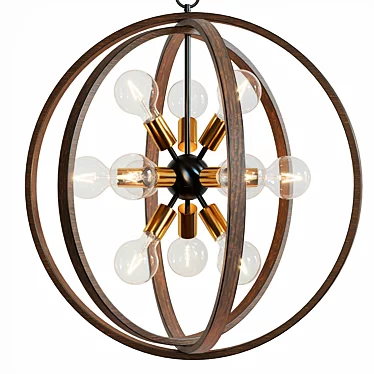 Gold and Wood Sputnik Orb Chandelier 3D model image 1 