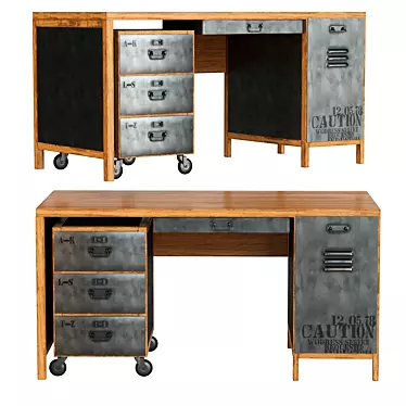 Vintage Industrial Mango Wood Desk 3D model image 1 