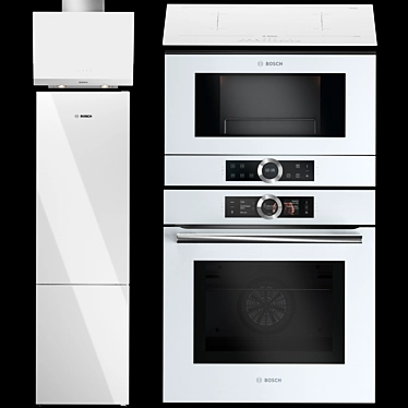 BOSCH 7-Piece Kitchen Appliances Set: Oven, Microwave, Induction Cooktop, Hood, Fridge 3D model image 1 