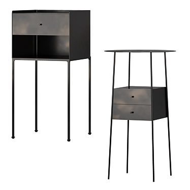 Elegant Metal Bedside Table Set 3D model image 1 