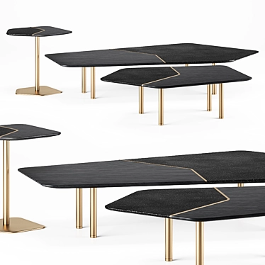 Elegant Stone and Brass Coffee Tables 3D model image 1 