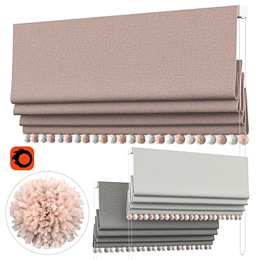 Blushing Pompom Roman Curtains 3D model image 1 