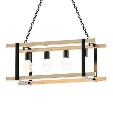 Vintage Industrial Wood and Black Pendant Light 3D model image 1 
