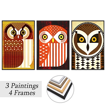 3-Piece Paintings Set with Frame Options 3D model image 1 