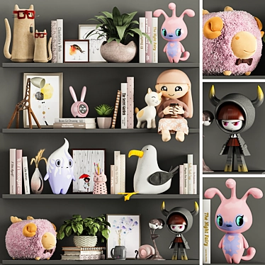 Girl's Decor Set: Toys and Books 3D model image 1 
