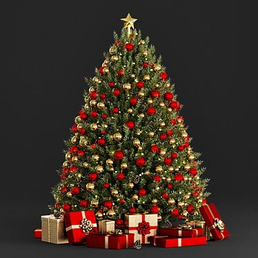 Holiday Joy: Golden & Red Christmas Tree 3D model image 1 