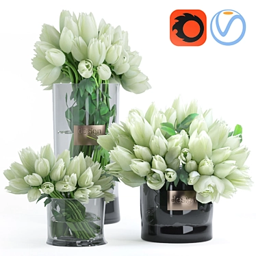 Elegant tulip Bouquet in Glass Vases Set