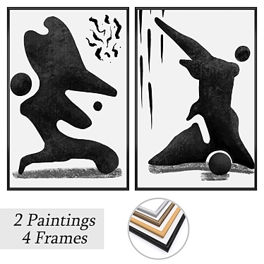 Eclectic Art Set: Paintings & Frames 3D model image 1 