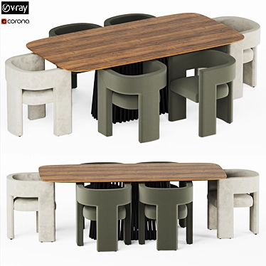 Modern Velvet and Wood Dining Set 3D model image 1 