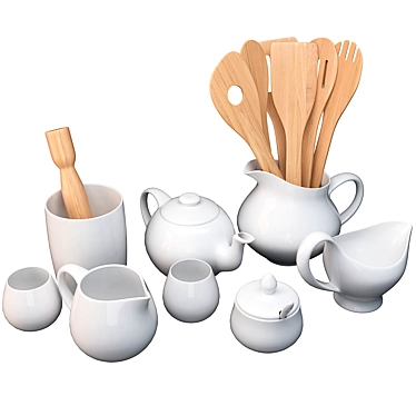 Stylish Kitchen Dish Set 3D model image 1 