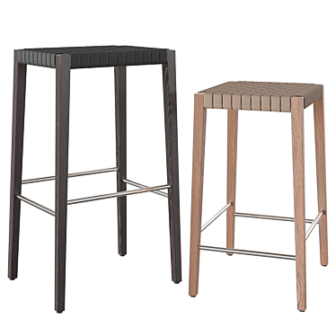 Elegant Upholstered Oak Stools 3D model image 1 