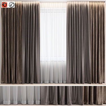 Modern Scandinavian Beige Curtains 3D model image 1 