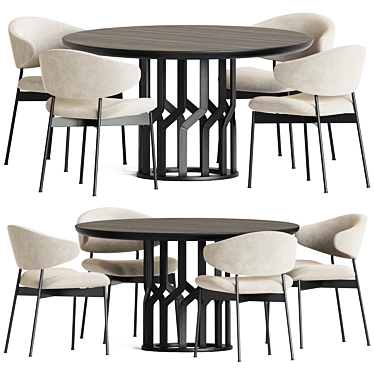 Luz Intreccio Dining Set: Elegant Wood and Velvet Chairs 3D model image 1 