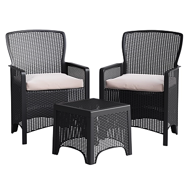 Faux Rattan Chair Set + Side Table 3D model image 1 