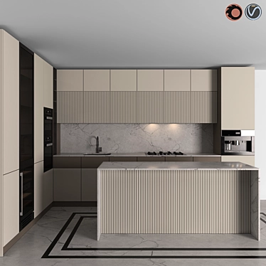 Modern Corner Kitchen Set with Appliances 3D model image 1 
