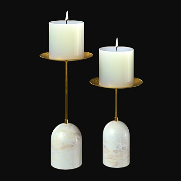 Luxury Marble and Brass Candle Stands 3D model image 1 