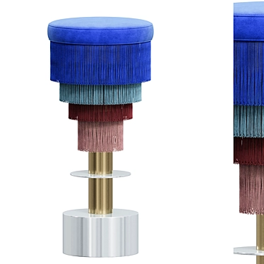 Gilded Fringe Velvet Stool 3D model image 1 