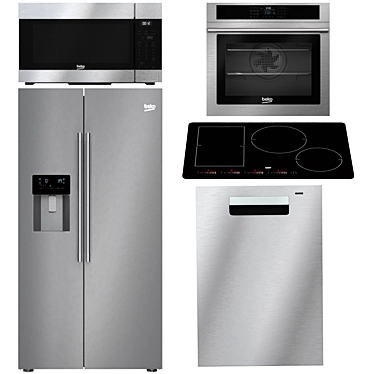 Bekko Kitchen: Refrigerator, Dishwasher, Microwave, Oven, Induction Cooktop 3D model image 1 