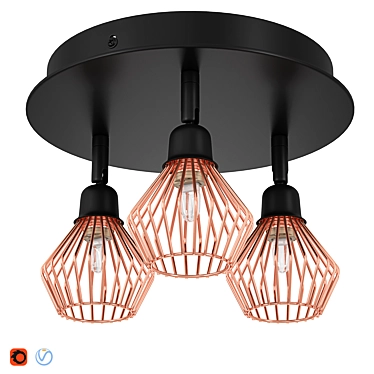 Volga 3-Light Copper Ceiling Lamp 3D model image 1 