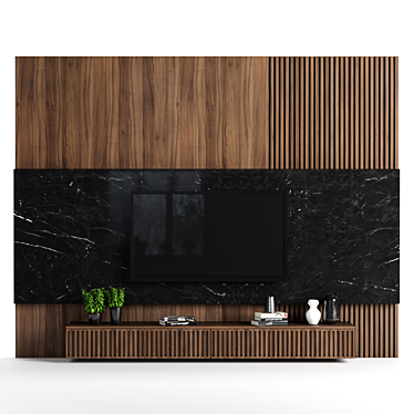  Modifiable TV Wall Unit 84 - High Quality Render Compatible - W 3300 x H 2600 x D 400 mm 3D model image 1 