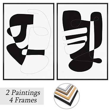 Abstract Art Set: 2 Paintings, 4 Frame Options 3D model image 1 