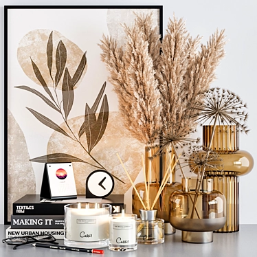 Elegant Decor Set: Vase, Books, Candlesticks 3D model image 1 