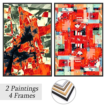 Modern Art Paintings Set with Various Frames 3D model image 1 