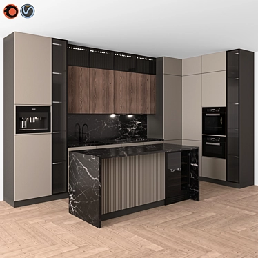 Sleek Modern Kitchen Set 3D model image 1 