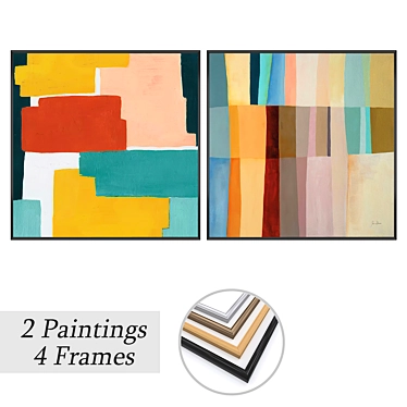 3D Art Set: 2 Paintings with 4 Frame Options 3D model image 1 