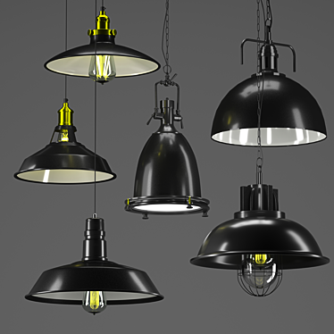 Industrial Metal Pendant Light Set 3D model image 1 