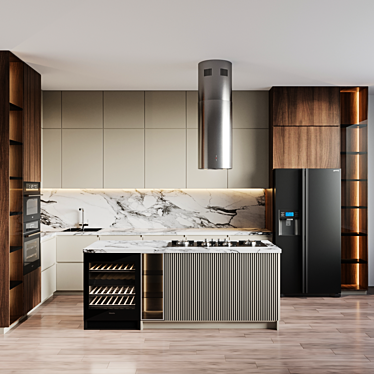 Modern Kitchen Set with Full Range of Appliances 3D model image 1 