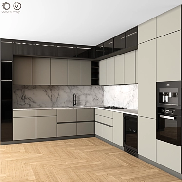 Modern Corner Kitchen Set with Appliances 3D model image 1 