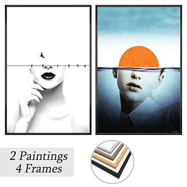 Elegant Art Set: 2 Paintings with 4 Frame Options 3D model image 1 